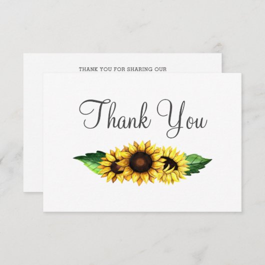 水彩ひまわり素朴の国結婚の サンキューカード (正面/裏面)