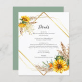 水彩ひまわり素朴の結婚詳細カード (正面/裏面)