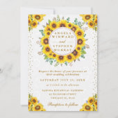 水彩ひまわり素朴リース結婚ズ 招待状 (正面)