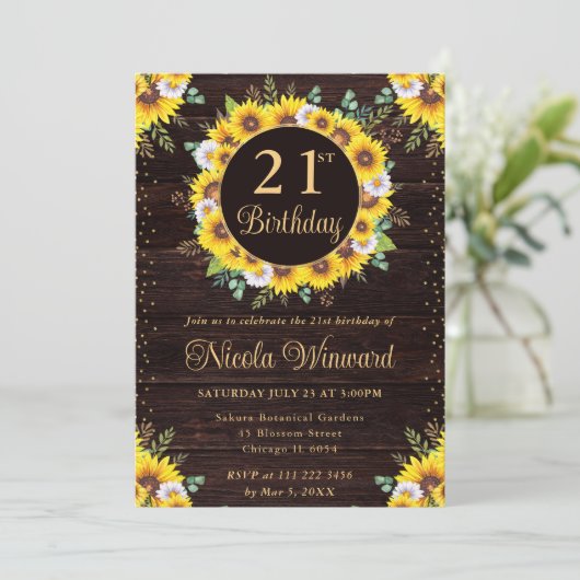 水彩ひまわり素朴リース誕生日 招待状 (スタンド正面)