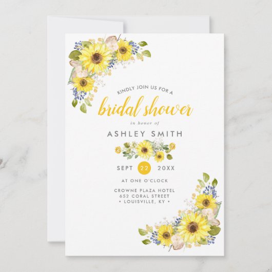 水彩ひまわり素朴国ブライダルシャワー 招待状 (正面)