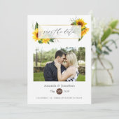 水彩ひまわり素朴幾何学模様結婚 セーブザデート (スタンド正面)