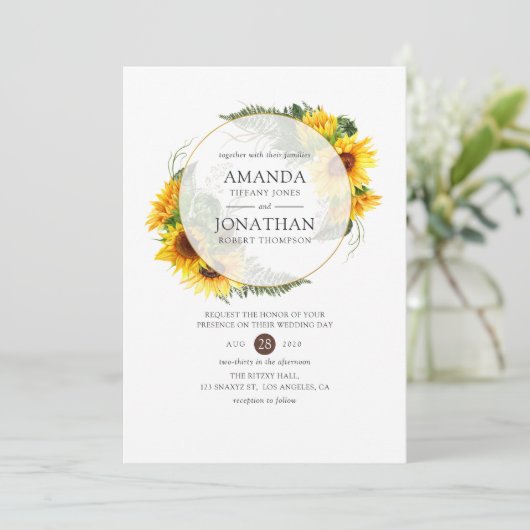 水彩ひまわり素朴幾何学模様結婚 招待状 (スタンド正面)