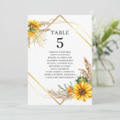 水彩ひまわり素朴結婚のテーブル番号 招待状 (スタンド正面)