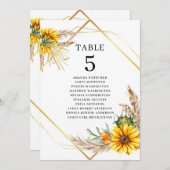 水彩ひまわり素朴結婚のテーブル番号 招待状 (正面/裏面)