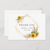 水彩ひまわり素朴結婚の サンキューカード (正面/裏面)