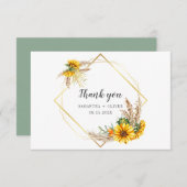 水彩ひまわり素朴結婚の サンキューカード (正面/裏面)