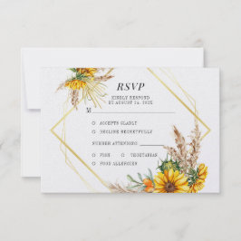 水彩ひまわり素朴結婚の 出欠カード
