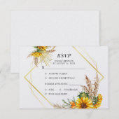 水彩ひまわり素朴結婚の 出欠カード (正面/裏面)
