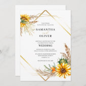 水彩ひまわり素朴結婚の 招待状 (正面/裏面)