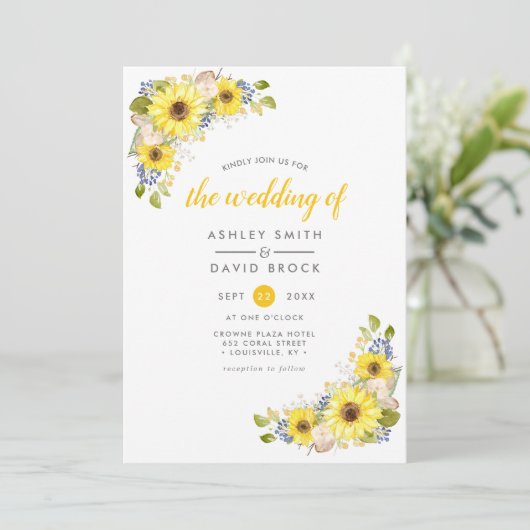 水彩ひまわり素朴結婚式招待状 招待状 (スタンド正面)