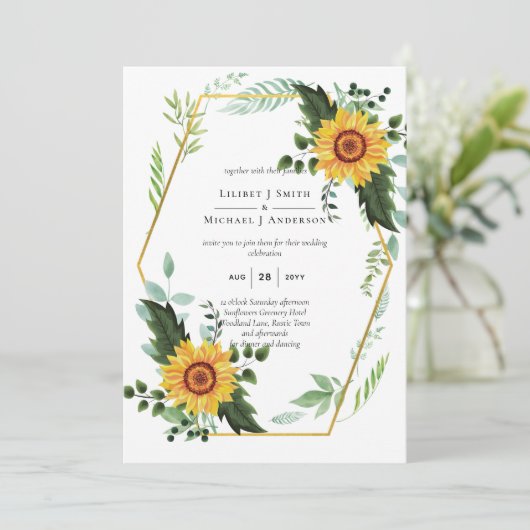 水彩ひまわり素朴草結婚園 招待状 (スタンド正面)