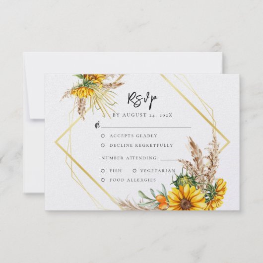 水彩ひまわり素朴QRコード結婚ズ 出欠カード (正面)