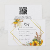 水彩ひまわり素朴QRコード結婚ズ 出欠カード (正面/裏面)