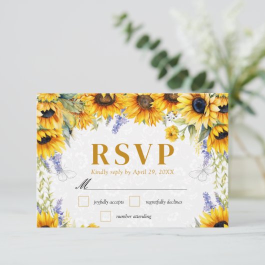 水彩ひまわり結婚とルパン 出欠カード (スタンド正面)