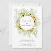 水彩ひまわり結婚と緑 招待状 (正面)