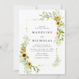 水彩ひまわり結婚と緑 招待状
