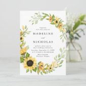 水彩ひまわり結婚と緑 招待状 (スタンド正面)