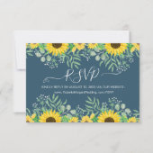 水彩ひまわり結婚のウェブサイトNavy Blue 出欠カード (正面)