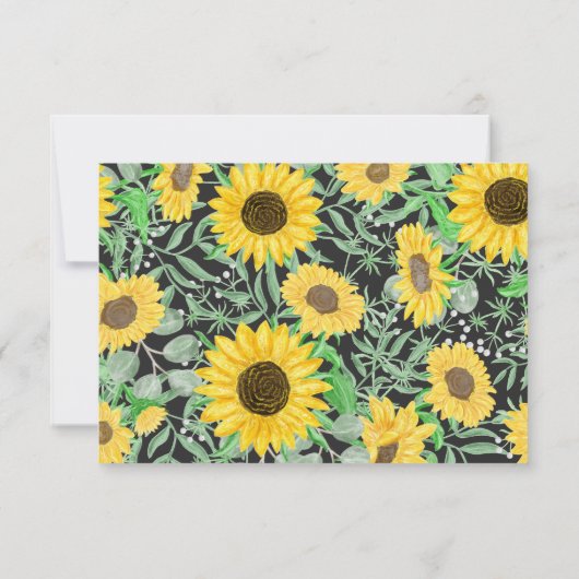 水彩ひまわり結婚のWebサイトブラック 出欠カード (裏面)