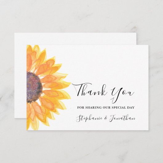 水彩ひまわり結婚式ありがとう サンキューカード (正面/裏面)