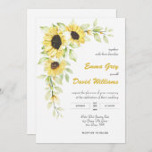 水彩ひまわり結婚式招待状カード 招待状 (正面/裏面)