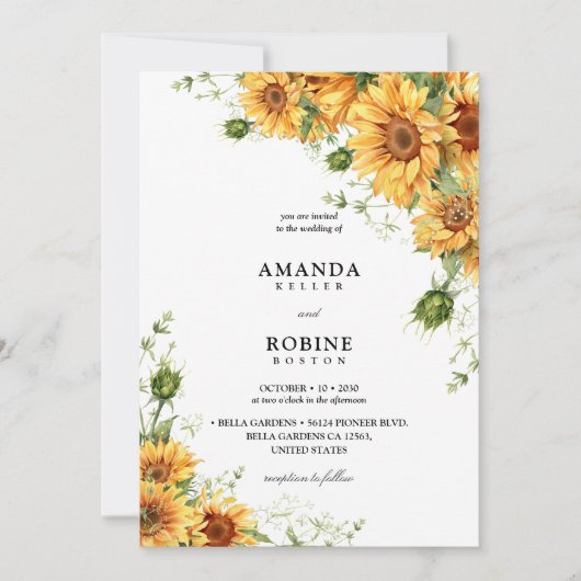 水彩ひまわり結婚式招待状 招待状 (正面)