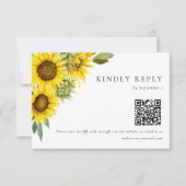 水彩ひまわり結婚式RSVPカードQRコード 出欠カード (正面)
