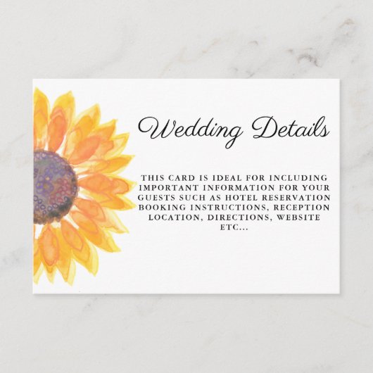 水彩ひまわり結婚詳細 エンクロージャーカード (正面)