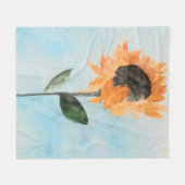 水彩ひまわり絵画の フリースブランケット (正面(横))