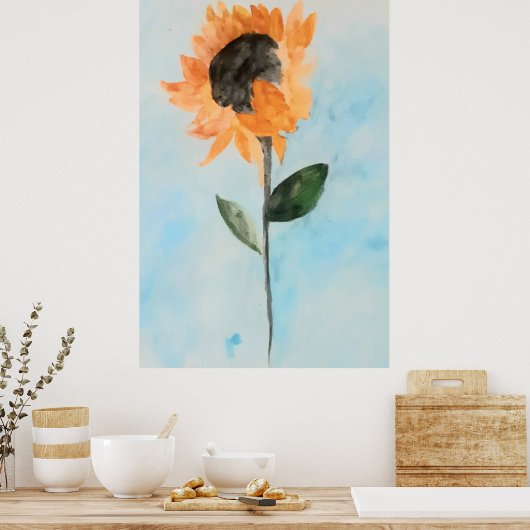 水彩ひまわり絵画の ポスター (キッチン)
