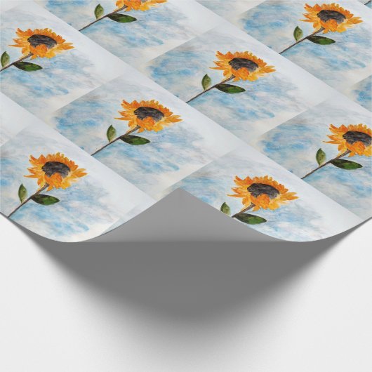 水彩ひまわり絵画模様 ラッピングペーパー (角)