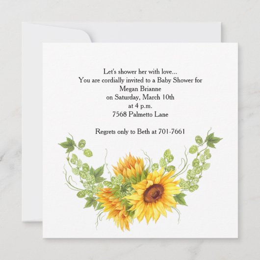 水彩ひまわり緑ベビーシャワー招待状 招待状 (裏面)