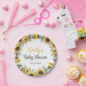 水彩ひまわり緑ベビーシャワー紙P ペーパープレート (パーティー)