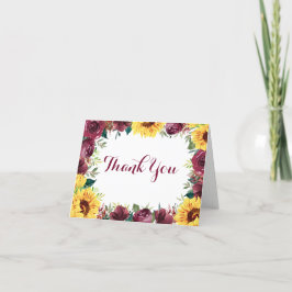 水彩ひまわり縁どフローラ結婚の サンキューカード