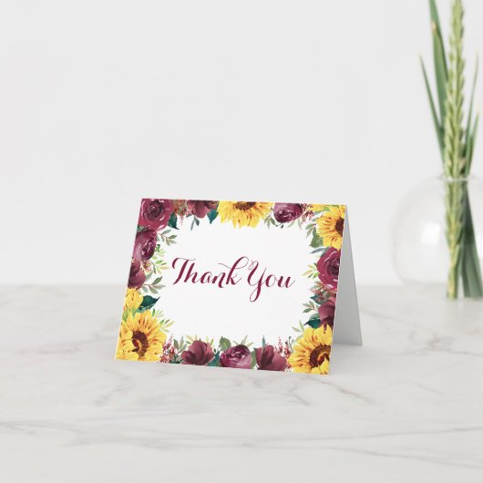 水彩ひまわり縁どフローラ結婚の サンキューカード (正面)