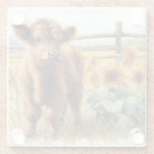 水彩ひまわり花とハイランドカーフ ガラスコースター (裏面)