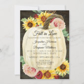 水彩ひまわり花とパンプキンのダークウッド 招待状 (正面)