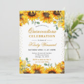 水彩ひまわり花と金ゴールドグリッターキンセアニェラ 招待状 (スタンド正面)