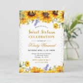 水彩ひまわり花と金ゴールドグリッタースイーツ16 招待状 (スタンド正面)
