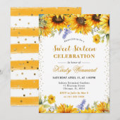 水彩ひまわり花と金ゴールドグリッタースイーツ16 招待状 (正面/裏面)