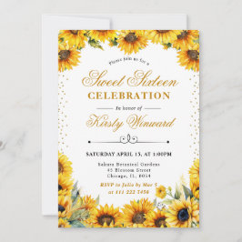 水彩ひまわり花と金ゴールドグリッタースイーツ16 招待状