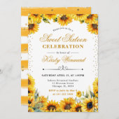水彩ひまわり花と金ゴールドグリッタースイーツ16 招待状 (正面/裏面)