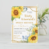 水彩ひまわり花と金ゴールドフレーム甘い16 招待状 (スタンド正面)