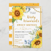 水彩ひまわり花と金ゴールドフレーム甘い16 招待状 (正面/裏面)