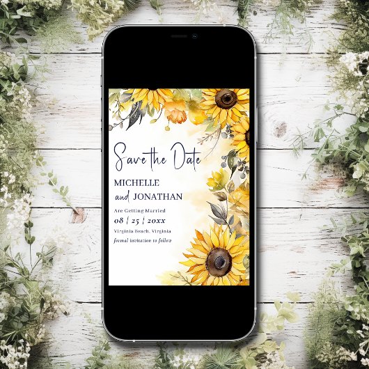 水彩ひまわり花のウェディングフォト セーブザデート