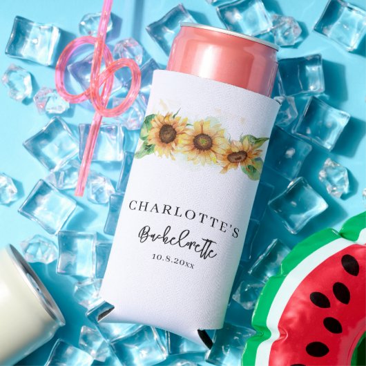 水彩ひまわり花のバチェロレッテ スリム缶クーラー (インサイチュ 夏)