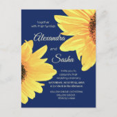 水彩ひまわり花ダークブルーミニマル結婚リスト ポストカード (正面)