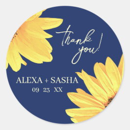 水彩ひまわり花ダークブルーミニマル結婚リスト ラウンドシール