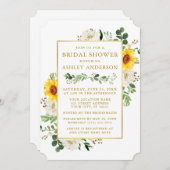 水彩ひまわり花ブライダルシャワー白フローラ 招待状 (正面/裏面)